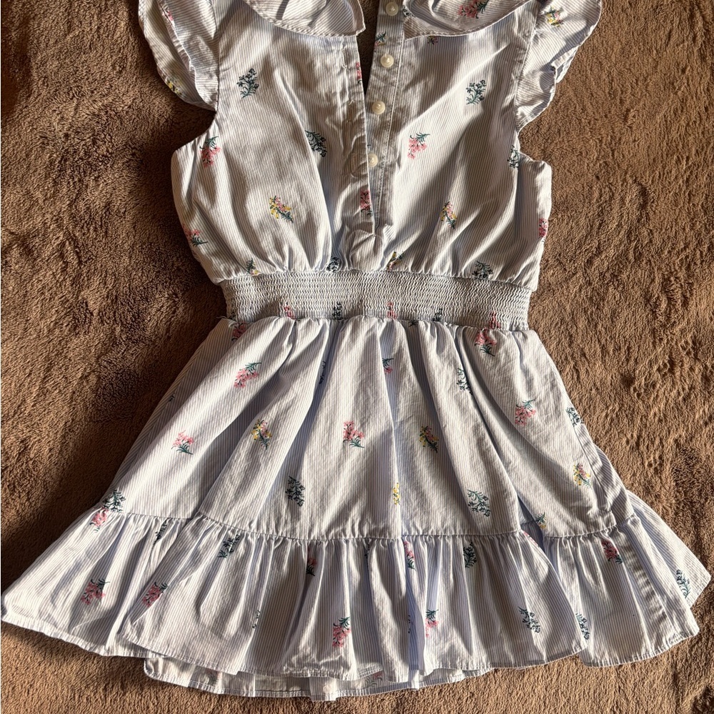 Janie and Jack Girls Blue White Striped Seersucker Floral Flutter Dress Size 5 - Picture 3 of 3